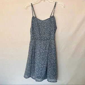 Floral Print Mini Tied Back Dress Blue Stone Sheer Fully Lined Flowy